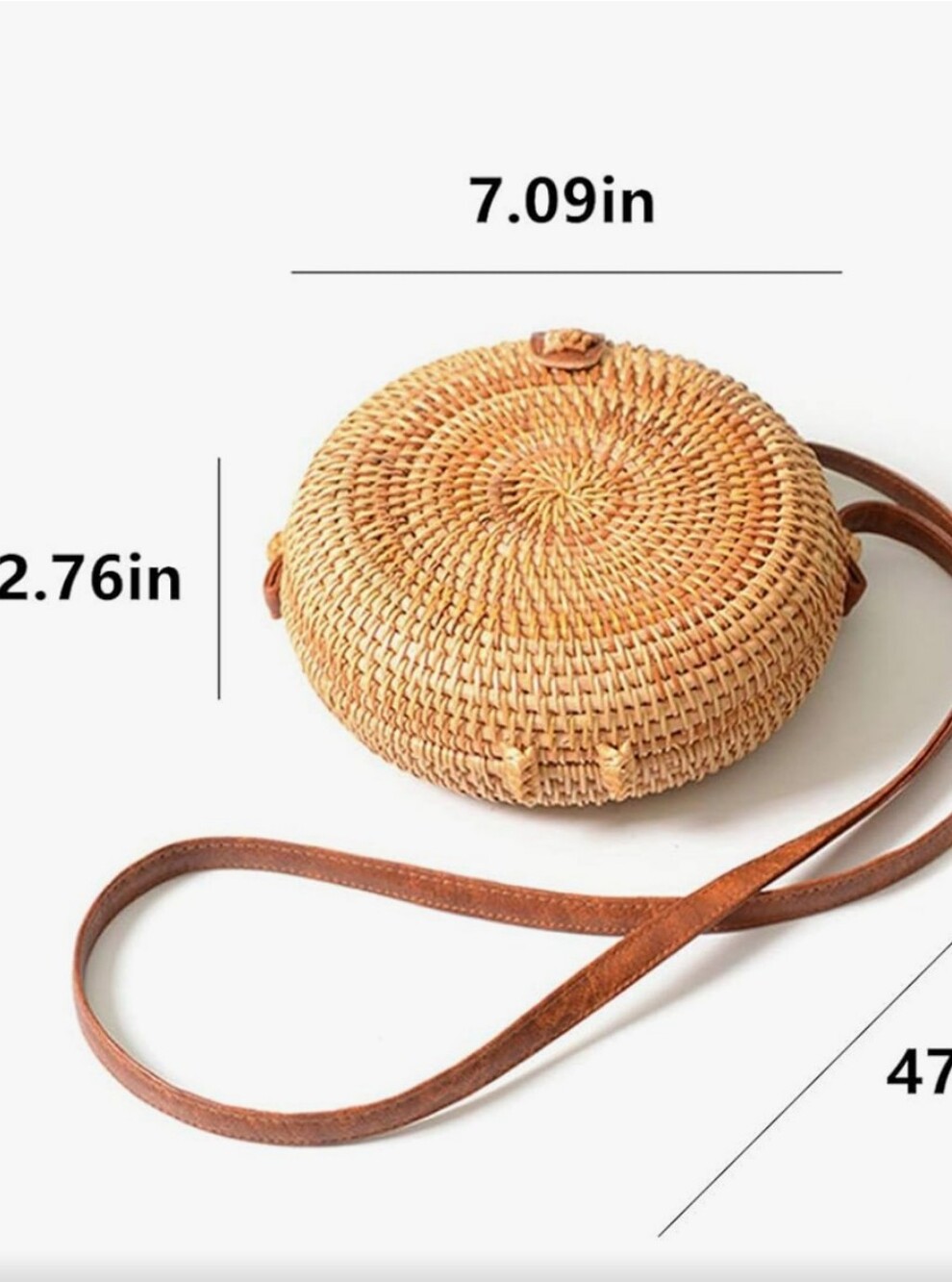 Round Rattan Straw Crossbody Bag in Natural Brown